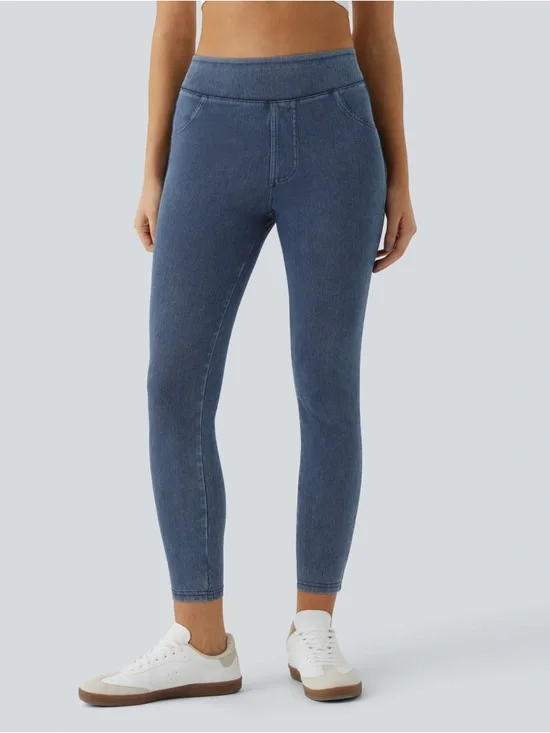 Halara Flex™ Denim Leggings Small 7/8 High Waisted Pocket Skinny NWT - Picture 3 of 9